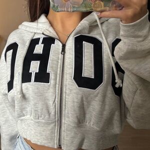 Forever 21 White Zip-Up Hoodie